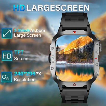 KESHUYOU Relógio Inteligente Esportivo ao Ar Livre Tela HD de 2.01 polegadas Lanterna LED Chamada Bluetooth Relógio Inteligente para Homens Mulheres Presentes de Feriado