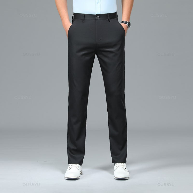 Spring Summer High Quality Luxury Straight Business Suit Pants Men Bamboo Fiber Designer Elegant Casual Long Formal Trouser Male
