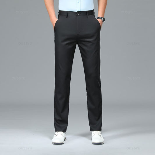 Spring Summer High Quality Luxury Straight Business Suit Pants Men Bamboo Fiber Designer Elegant Casual Long Formal Trouser Male