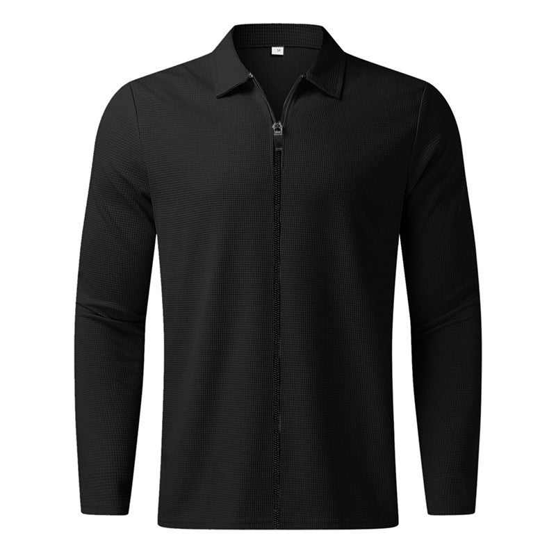 2024Summer Popular Waffle Outdoor Polo Collar Jacket Men's Coat Nick Garment Casual Sports Zipper Cardigan Long Sleeve Coat