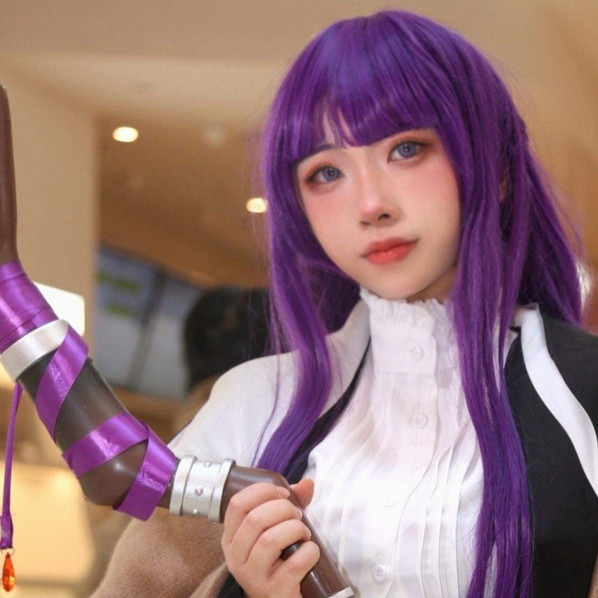 Peruca Sintética de Fibra Química Anime com Cabelo Liso Roxo Longo para Personagem de Anime, Festa, Jogo, Festival, Evento