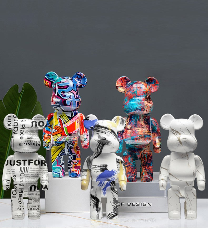 Estátua Urso Graffiti 27cm Bloco Tinta Urso Decoração Enfeites de Resina para Desktop Decoração de Casa Sala de Estar Urso Escultura de Chão Presentes