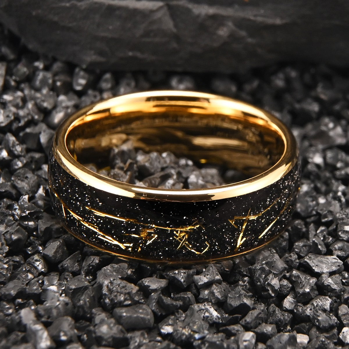 Golden simple 8/6mm inlaid golden foil tungsten steel ring, comfortable to wear, suitable for daily wedding party jewelry gifts