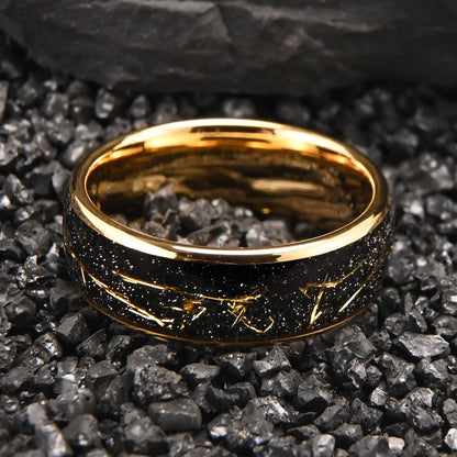 Golden simple 8/6mm inlaid golden foil tungsten steel ring, comfortable to wear, suitable for daily wedding party jewelry gifts