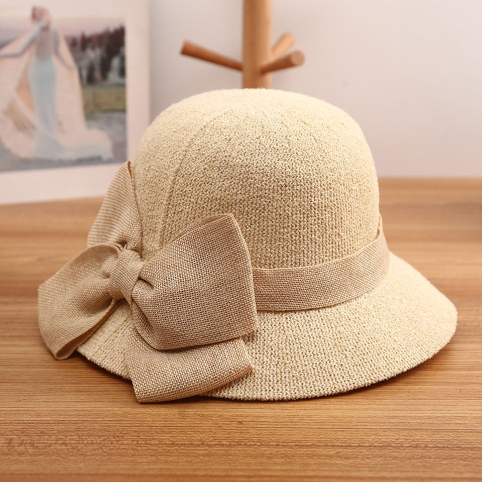 2021 fashion summer Women's bucket hat Straw made Bow hand-made straw hat foldable parent-child Panama hat children beach sun vi