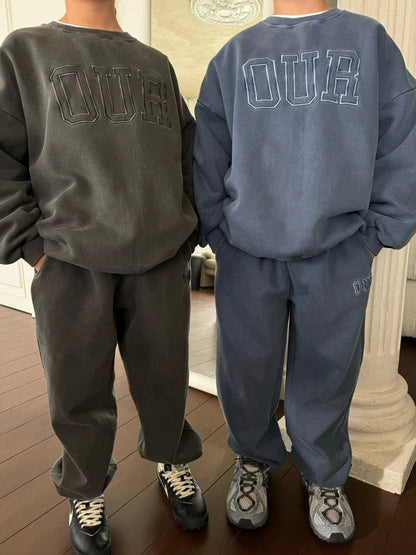 2025 Winter New Children Letter Tracksuit Outfits Boys Girls Fleece Sweatshirt + Pants 2pcs Suit Baby Warm Sports Clothes Set