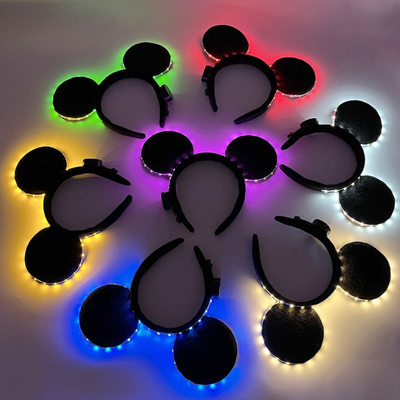 1/2pcs LED Glowing Neon Mouse Ears Headband Girls Festival Headbands Mickey Hairband Children Birthday Party Hair Accessories