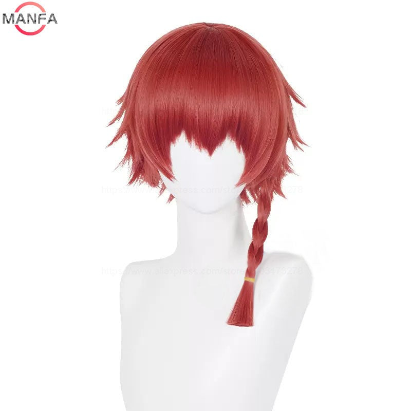 Peruca Cosplay Kurona Ranze Anime Unissex Longa 38cm Vermelha Trança Única Peruca Resistente ao Calor Perucas Sintéticas de Anime Cosplay + Touca de Peruca