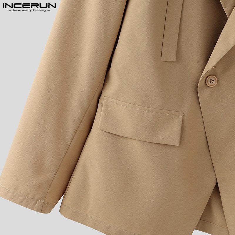 Fashion Well Fitting Tops INCERUN New Men's Deconstruct Metal Buckle Suit Coat Casual Streetwear Male Solid Long Sleeved Blazer