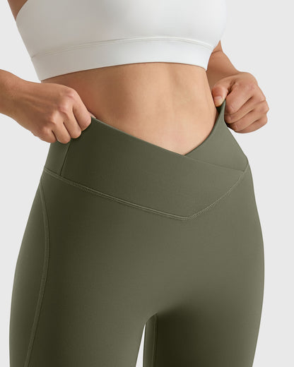 Women V Cross Waist Butt Lifting Leggings with Pockets High Waist Yoga Pants Workout Running Gym Fitness Sports Leggings Female