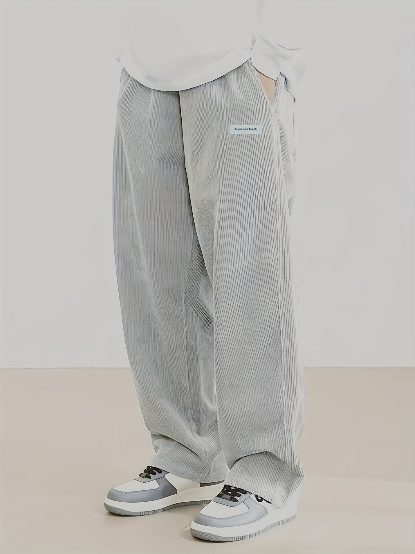 Calças masculinas de veludo cotelê outono, casuais, folgadas, retas, com elástico na cintura e cordão, para uso externo e streetwear