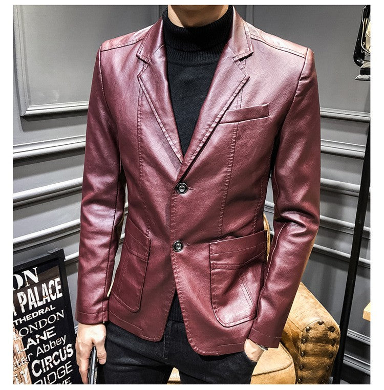 New Spring Men Slim Leather Blazers Jackets PU Leather Suits Coats Good Quality Male Business Casual Fit Suits Jackets Size 6XL