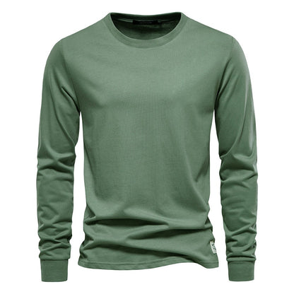 AIOPESON Camiseta Masculina De Algodão De Cor Sólida Gola Redonda Manga Longa Primavera Outono Camiseta Básica De Alta Qualidade Masculina