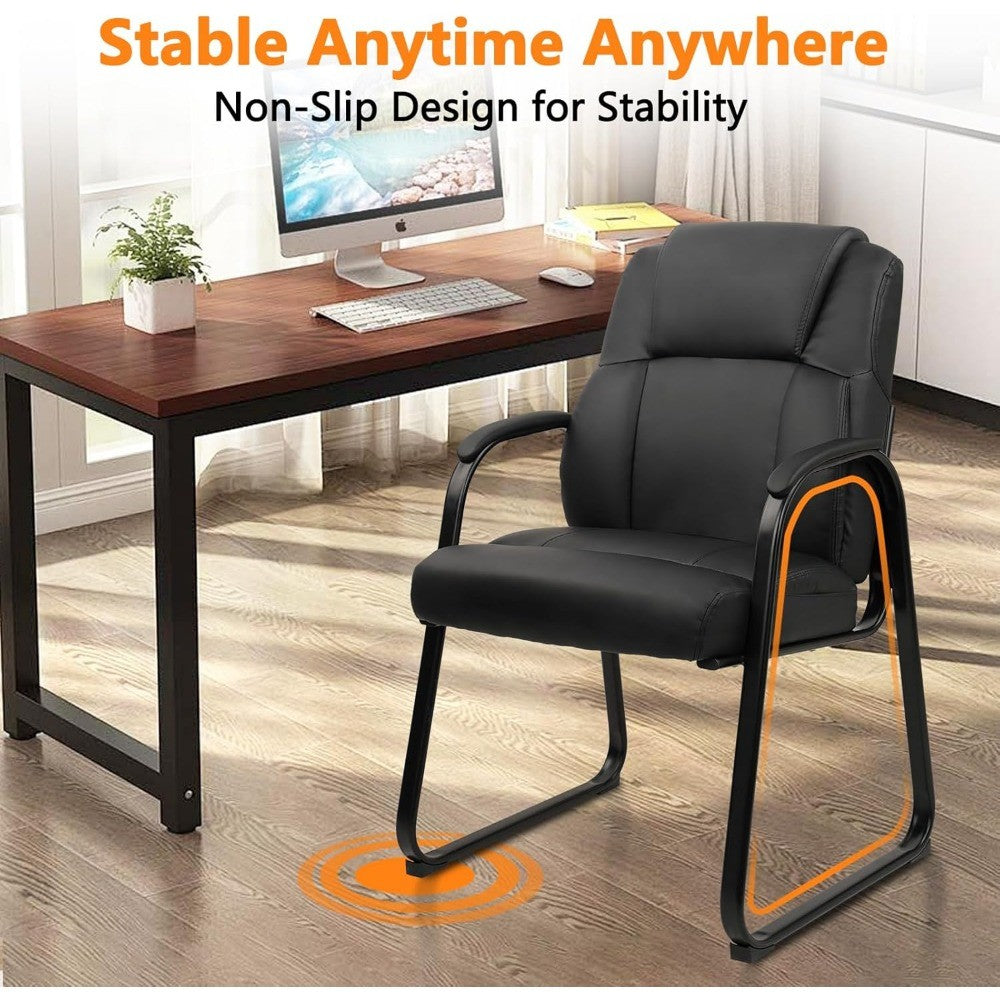 Leather Guest Chair with Padded Arm Rest for Reception Meeting Conference and Waiting Room Side Office Home