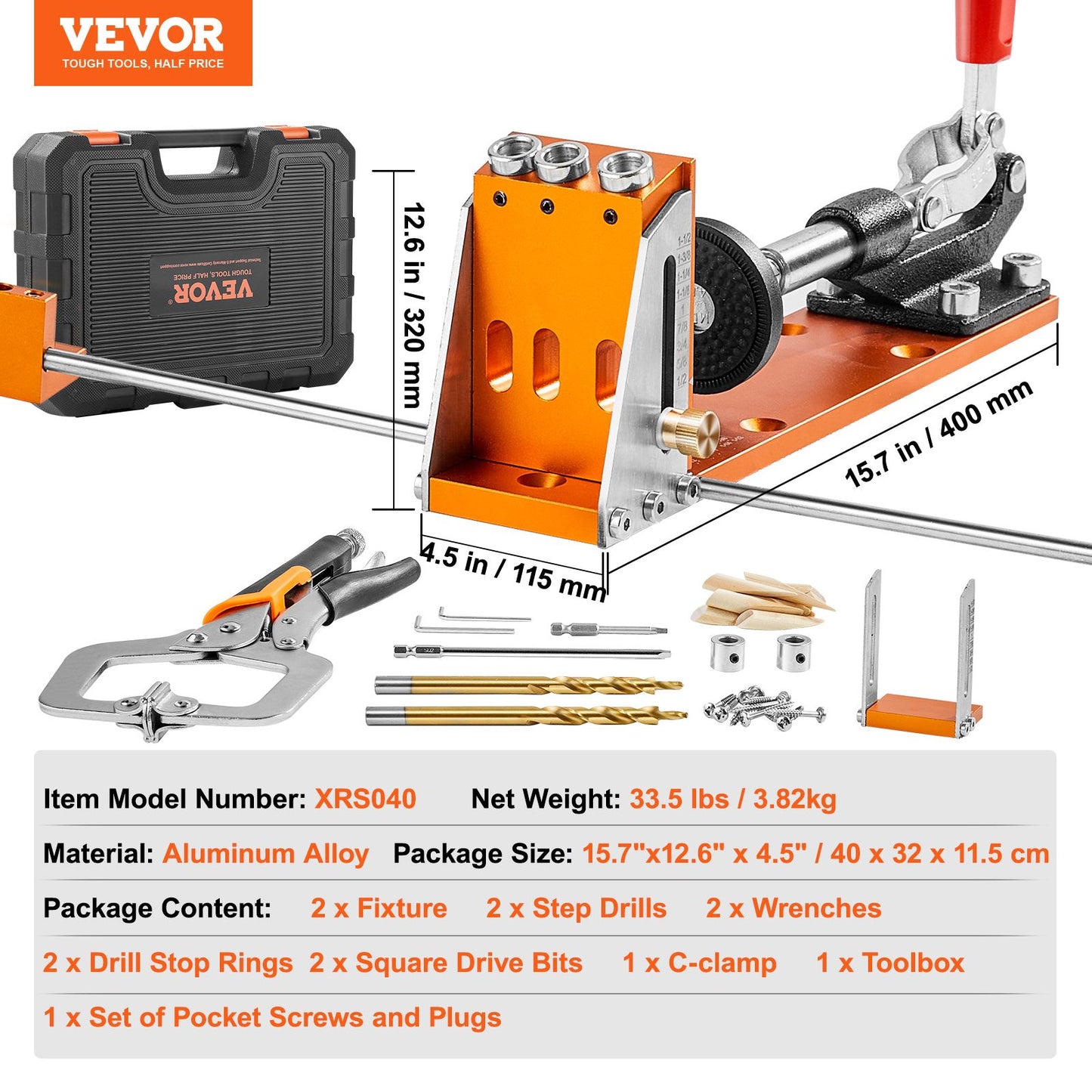SucceBuy Kit Gabarito de Furo de Bolso 30 Peças Ajustável e Fácil de Usar Sistema de Gabarito de Furo de Bolso com Brocas Escalonadas Chaves Anéis de Parada de Broca