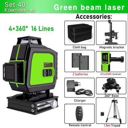 Nível a Laser Clubiona 16/12 Linhas linha verde Autonivelante 360 Horizontal e Vertical Nível a Laser de Feixe Verde Super Potente
