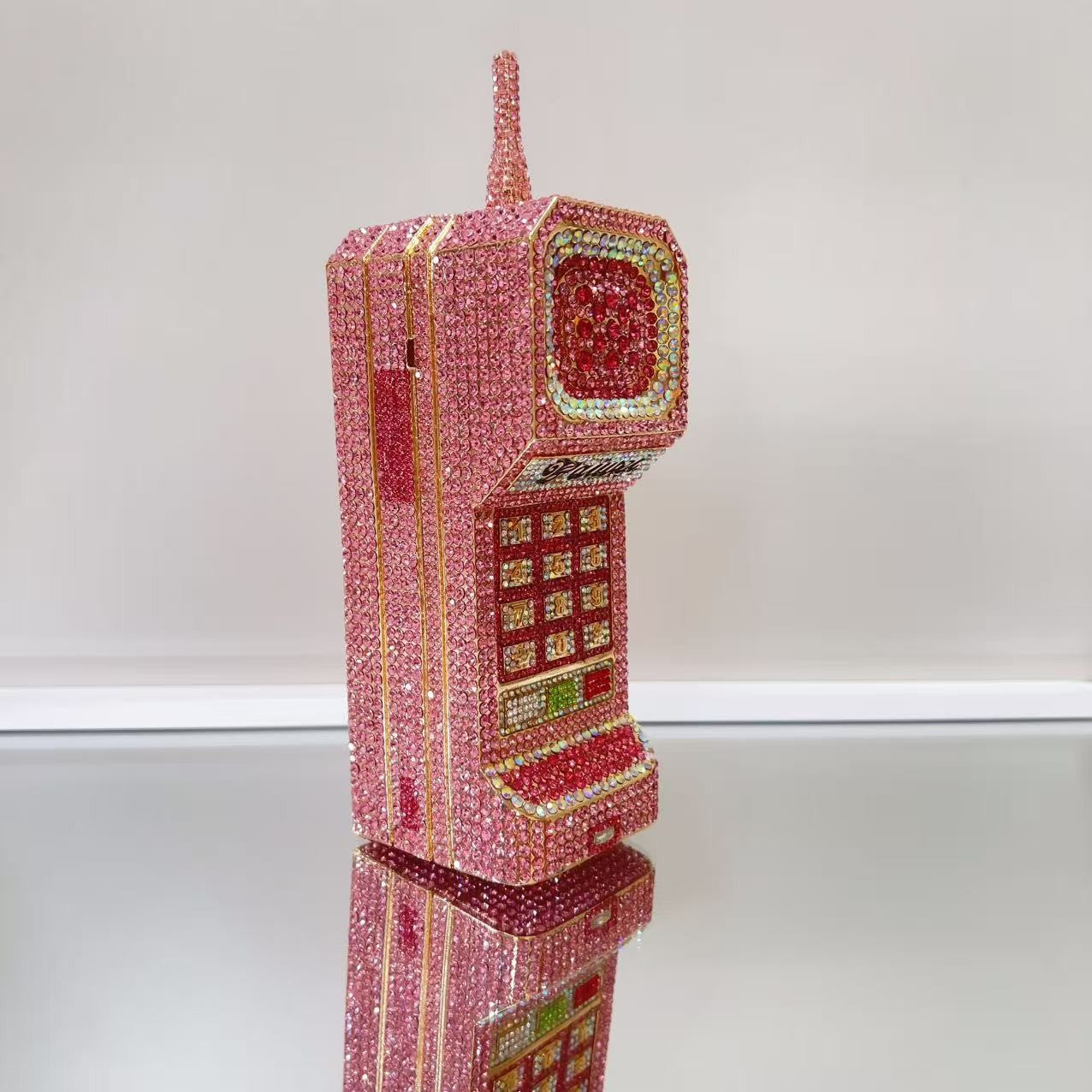 XIYUAN Newest Cellphone Shaped Rhinestone Evening Clutch Purse Luxury Diamond Wedding Party Bag Lady Pink Crystal Bridal Handbag