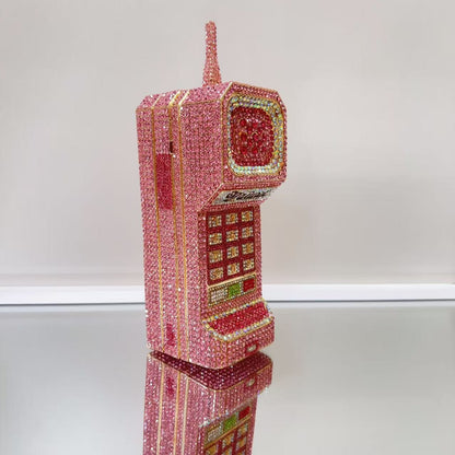 XIYUAN Newest Cellphone Shaped Rhinestone Evening Clutch Purse Luxury Diamond Wedding Party Bag Lady Pink Crystal Bridal Handbag