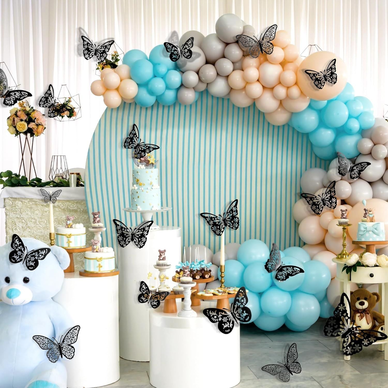 48 Pcs Silver Butterfly Decorations Butterfly Wall Decor 3D Butterfly Party Decorations Butterflies for Bouquet Cake Decorating