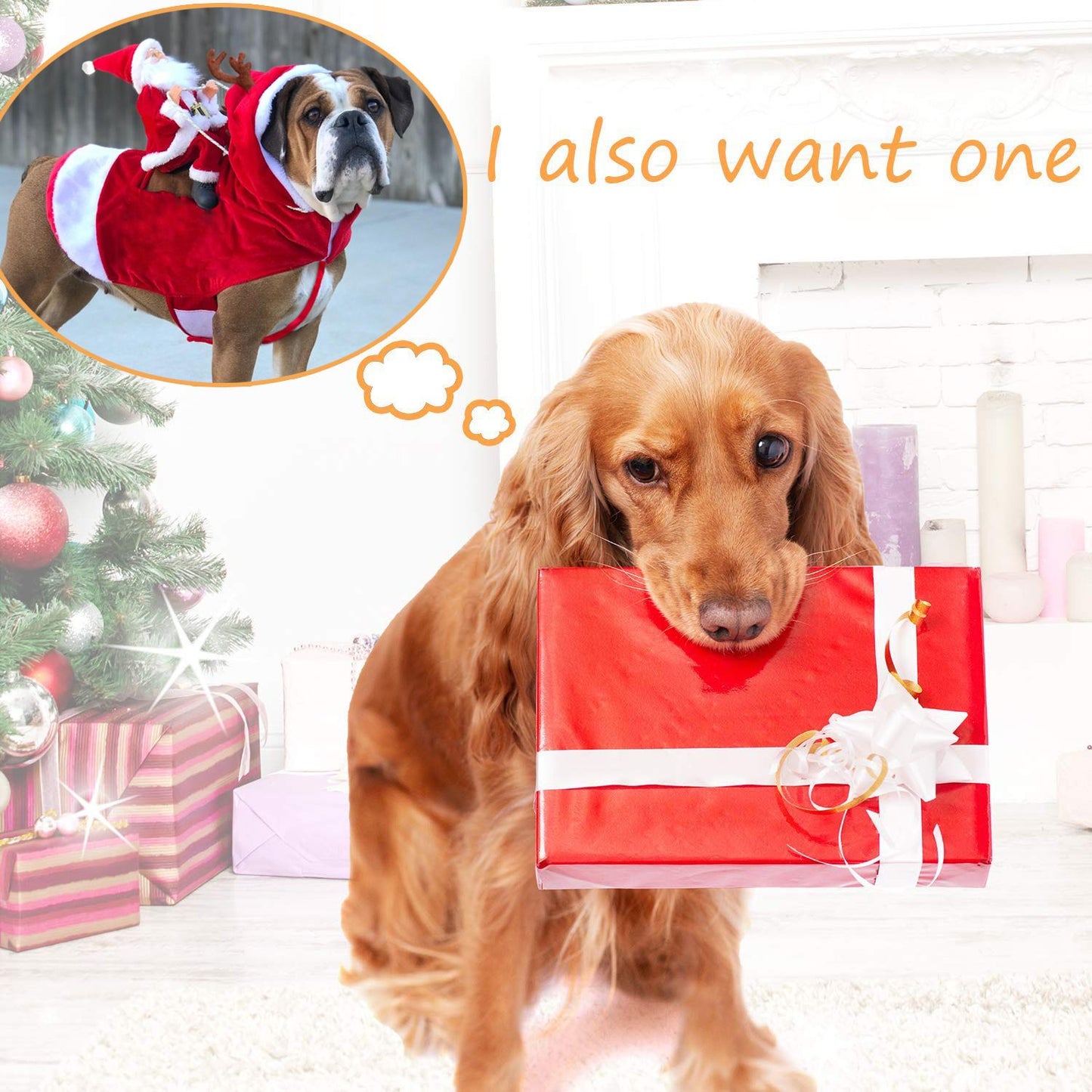 Melhor Presente de Natal Fantasia Divertida de Papai Noel Montando Cão Traje Festivo para Animais de Estimação para Fotografia Estilo Rena Roupa de Papai Noel com S-3XL