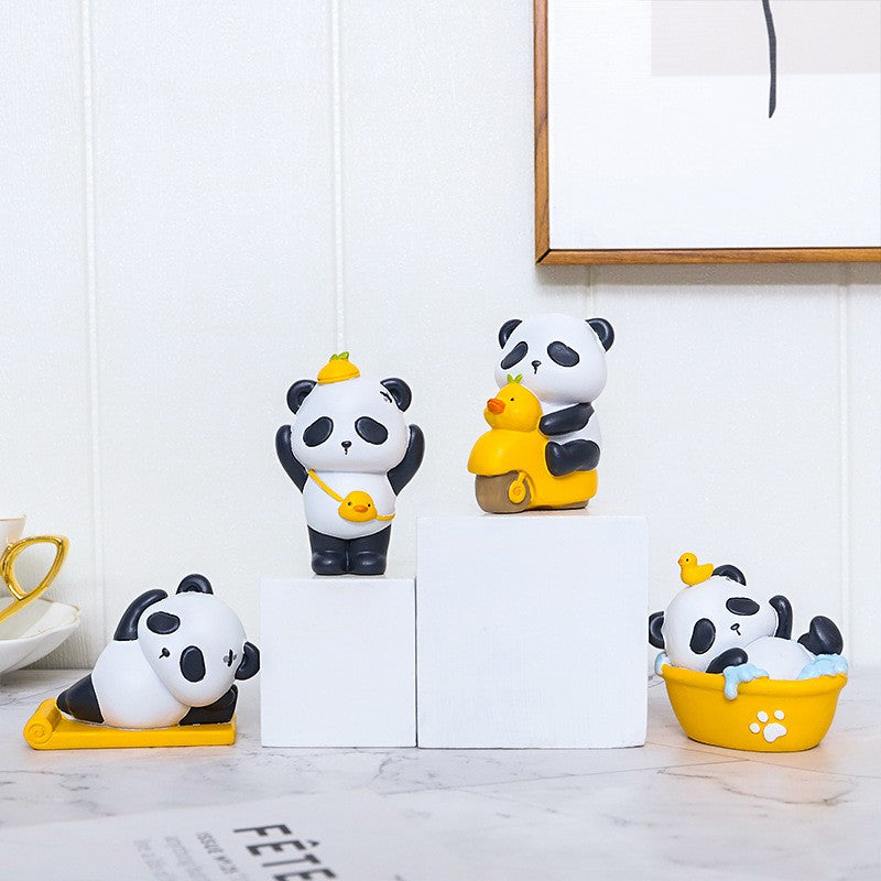 Estatuetas de panda de desenho animado para a mesa da sala de estar decorações fofas para casa artesanato em resina presentes criativos para alívio do estresse no escritório