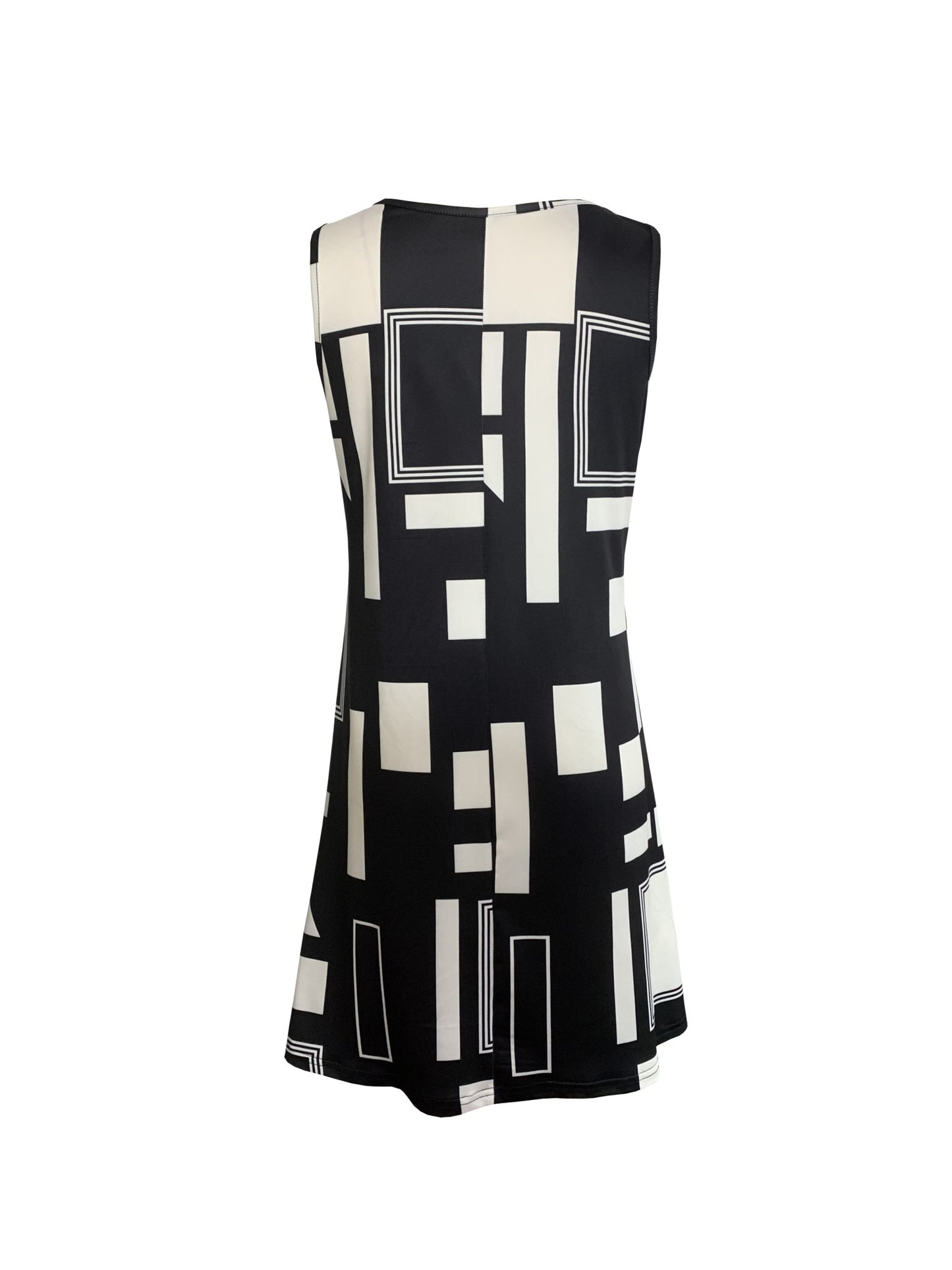 Geometric Pattern Sleeveless Dress For Women‘s Summer Clothes,Black Women Midi