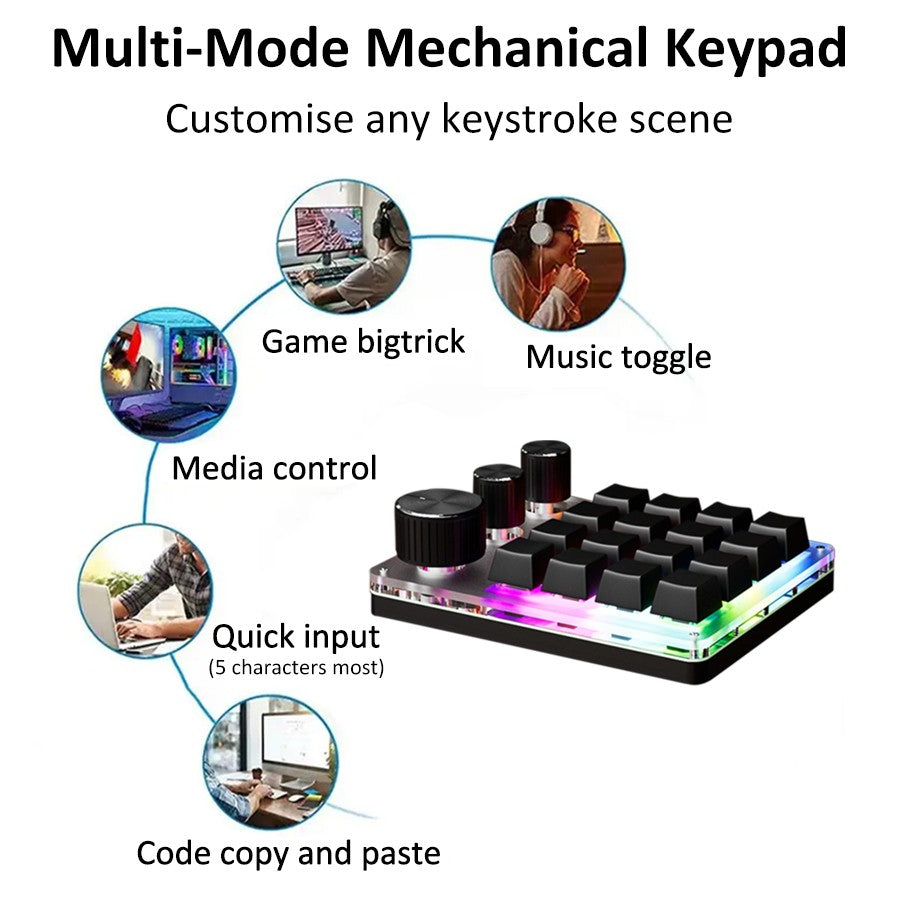 2.4G Personalize Bluetooth 3 Modos USB Teclado Mecânico Personalizado com Botão de Volume Botão Programável Macro Gaming 16 Teclas
