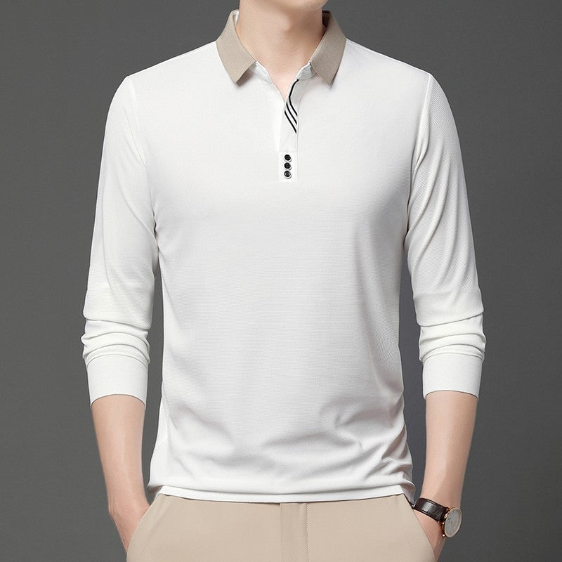 New Men's Business Casual Long Sleeved Shirt Solid Color Polo Shirt Fashionable Breathable Comfortable Versatile Top