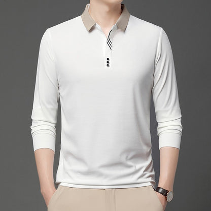 New Men's Business Casual Long Sleeved Shirt Solid Color Polo Shirt Fashionable Breathable Comfortable Versatile Top