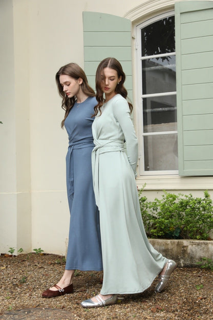 AS 2025 summer ribbing closed-fit wrap tops + Aline dress high Stretch matching