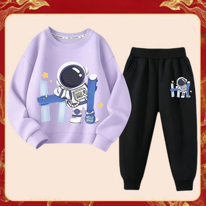Spring Children Boy Clothes Set Kid Girls Letter Printed Sweatshirts Pullover Top And Pants 2 Piece Suit Astronaut Tracksuits