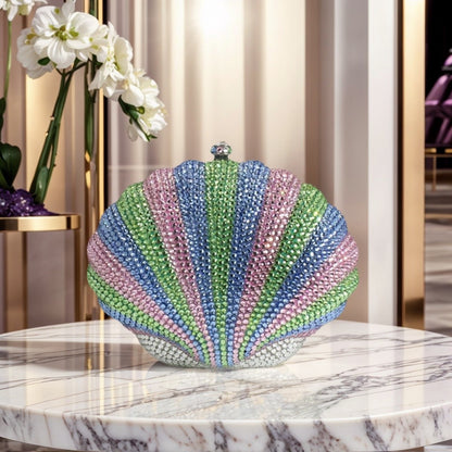 Women Novelty Shell Crystal Evening Clutch Glitter Rhinestone Diamond Handbag Purse for Cocktail Party Prom