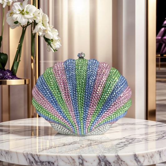 Women Novelty Shell Crystal Evening Clutch Glitter Rhinestone Diamond Handbag Purse for Cocktail Party Prom