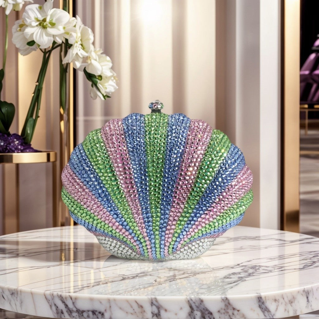Women Novelty Shell Crystal Evening Clutch Glitter Rhinestone Diamond Handbag Purse for Cocktail Party Prom