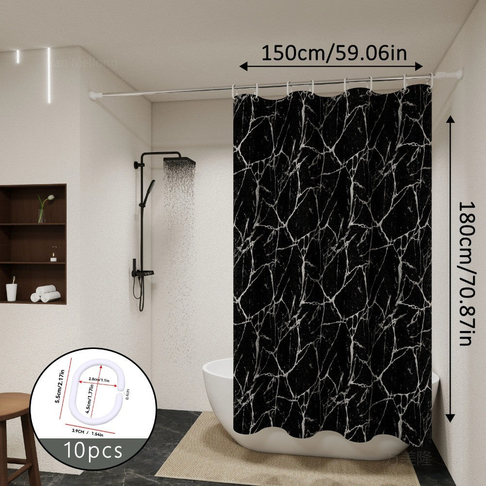 Bathroom Shower Curtain Waterproof Bathtub Bathing Curtains Easy Clean and Wipe PEVA Shower Curtains Marble Curtain with Hooks