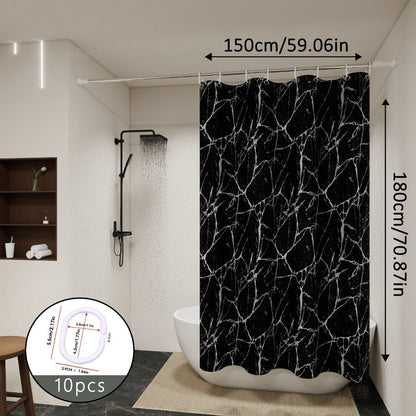 Bathroom Shower Curtain Waterproof Bathtub Bathing Curtains Easy Clean and Wipe PEVA Shower Curtains Marble Curtain with Hooks