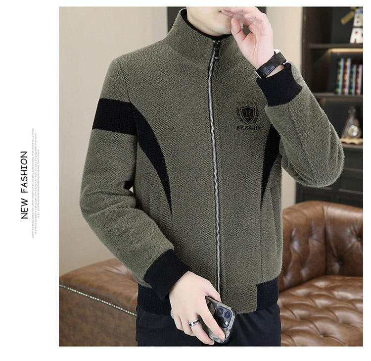 High End Splicing Men's Woolen Coat Winter Thick and Warm Wool Blends Jacket Fashion Casual Social Standing Collar Overcoat 4XL