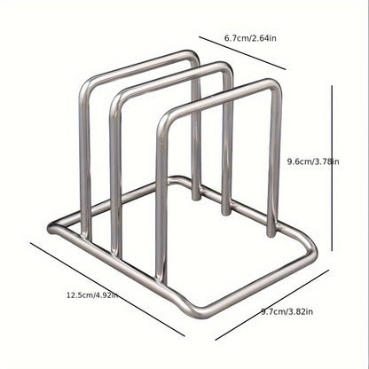 1pc Space-Saving Stainless Steel Pot Lid and Cutting Board Organizer Combo - Heavy-Duty Countertop Rack, kitchen organizer