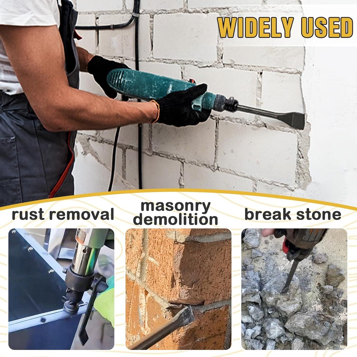 Kit de 9 Peças de Cinzéis para Martelete Pneumático para Demolição de Concreto, Pedra, Azulejo e Remoção de Ferrugem - Acessórios Duráveis para Cinzel Pneumático