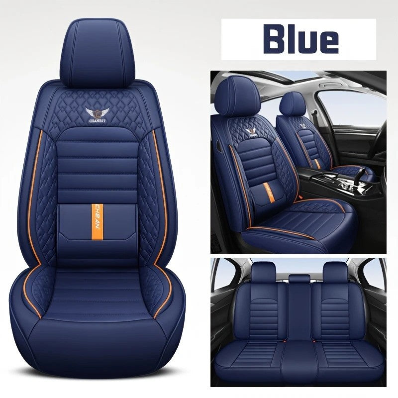 Conjunto Completo de 5 Peças de Capas de Banco de Carro em Couro Napa Respirável - Luxo Ajustado, Design Ergonômico com Suporte Lombar Fixo