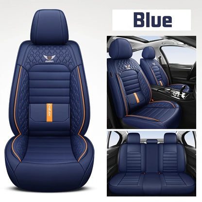 Conjunto Completo de 5 Peças de Capas de Banco de Carro em Couro Napa Respirável - Luxo Ajustado, Design Ergonômico com Suporte Lombar Fixo