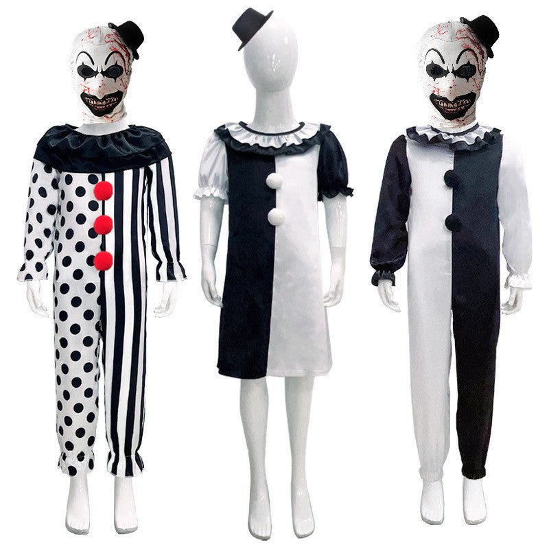 Terrifier Clown Cosplay Costume Horror Carnival Party Dress Hat Mask Killer Clowns Jumpsuit Halloween Cosplay Costumes for Kids