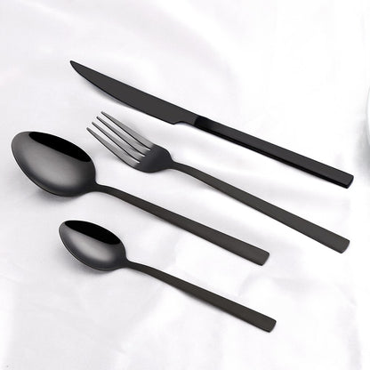 Black Cutlery Stainless Steel Western Tableware Mirror Knife Fork Spoon Dinnerware Kitchen Utensils 1/2/3/4/5 Set Flatware