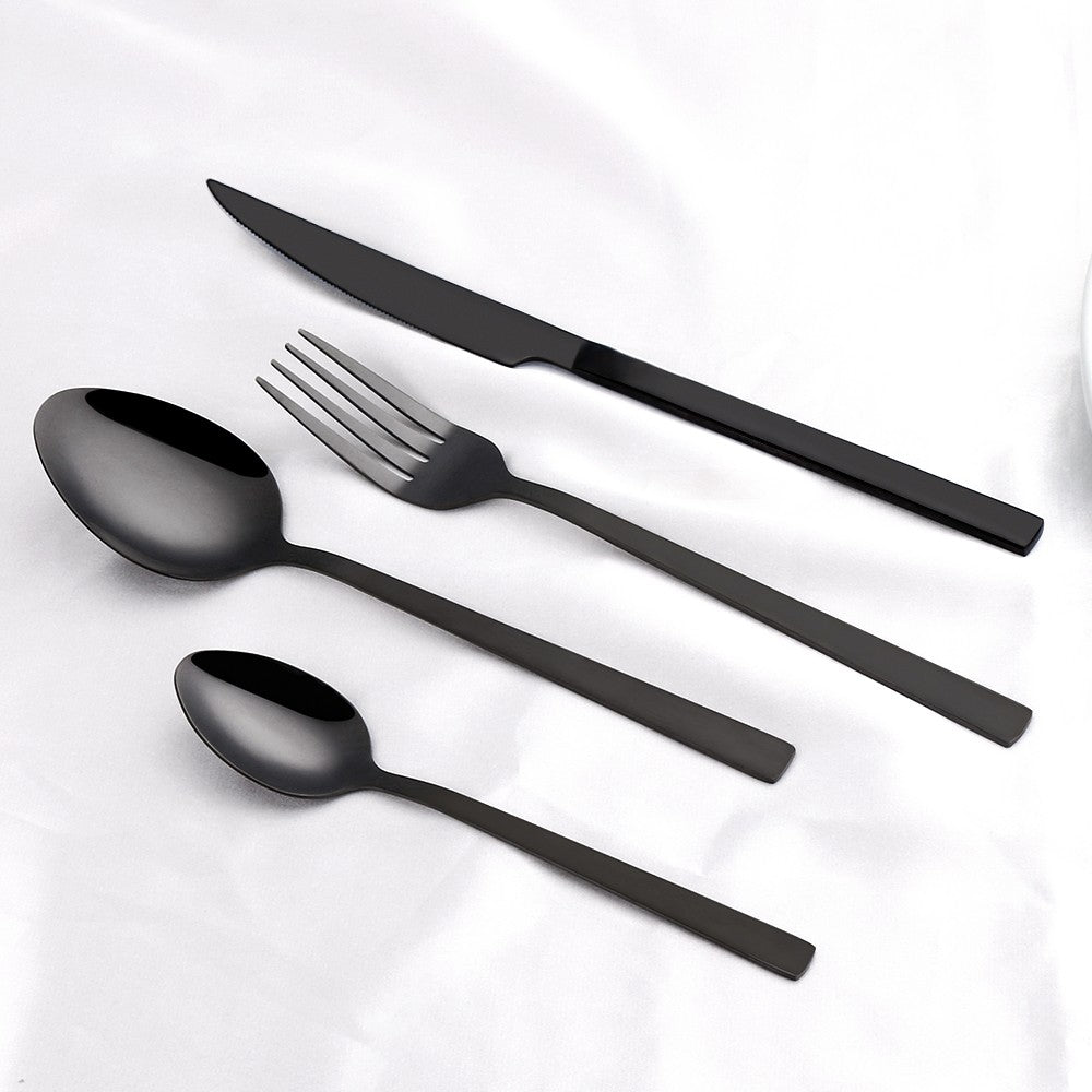 Black Cutlery Stainless Steel Western Tableware Mirror Knife Fork Spoon Dinnerware Kitchen Utensils 1/2/3/4/5 Set Flatware