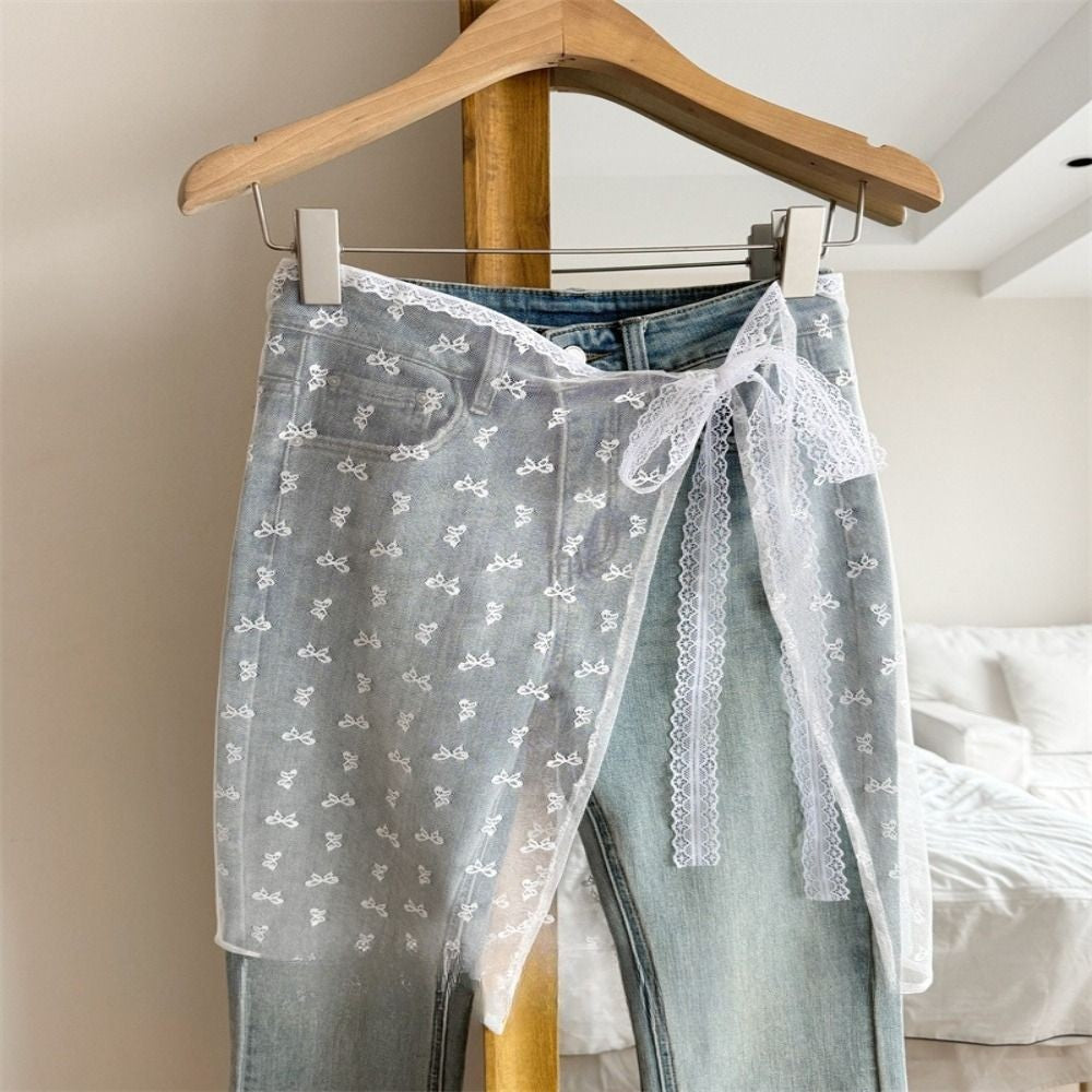 Fashion Lace Lace Layered Gauze Skirt Korean Version Unique Floral Skirt Lace Up
