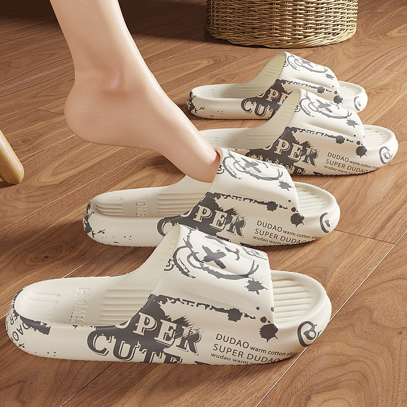 Summer Plus Size 48-49 Graffiti Bear Print Men Slippers Home Flip Flops Thick Couple Women Beach Shoes Sandals
