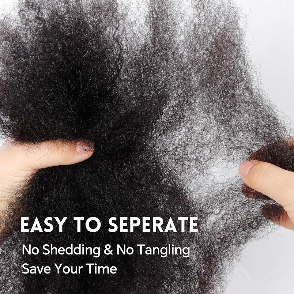 Cabelo Humano Afro Kinky Bulk QVR para Mini Twist, Tranças, Extensões de Dread Locs e Crochet, Cabelo Afro Kinky Cacheado Bulk para Dreadlocks 50g