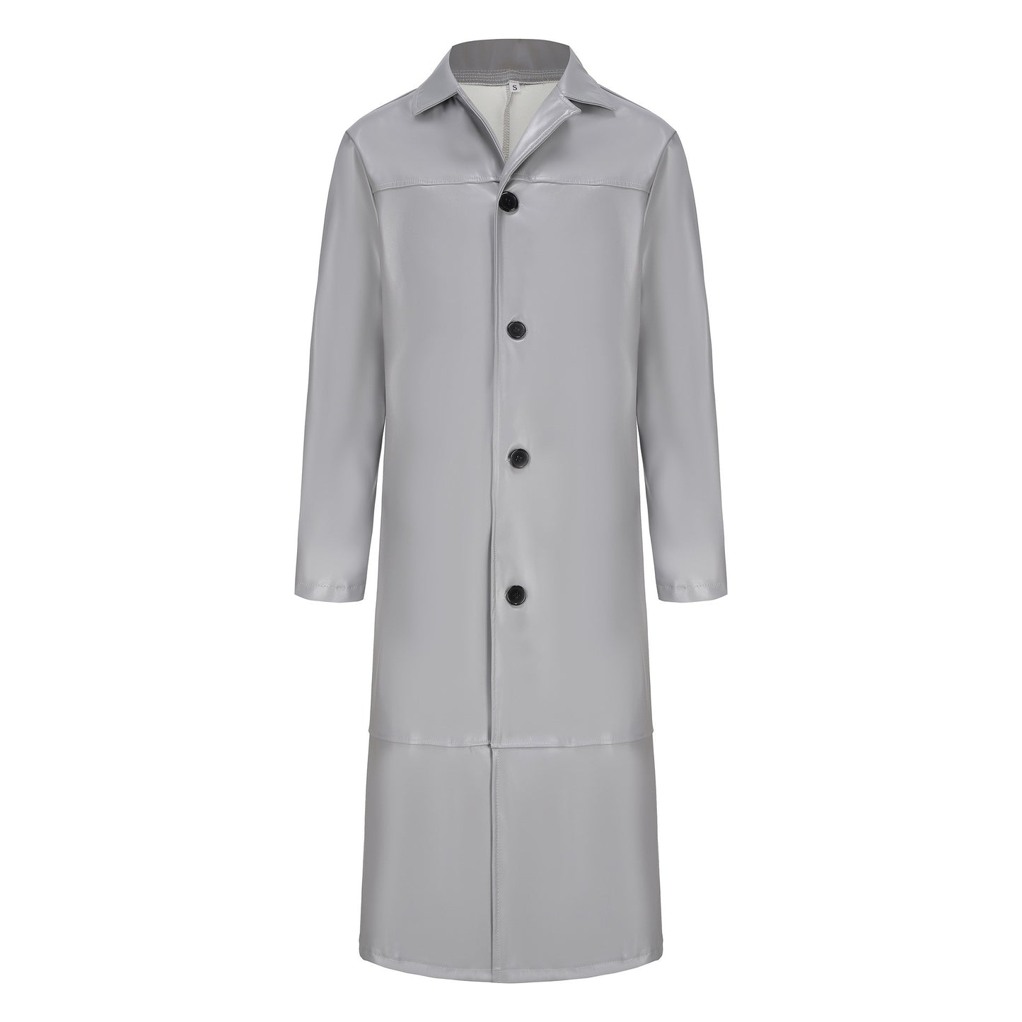 2024 New Men's Long Leather Jackets Goth Punk Button Trench Coat Solid Lapel Collar Long Pu Windbreaker Winter Leather Coats