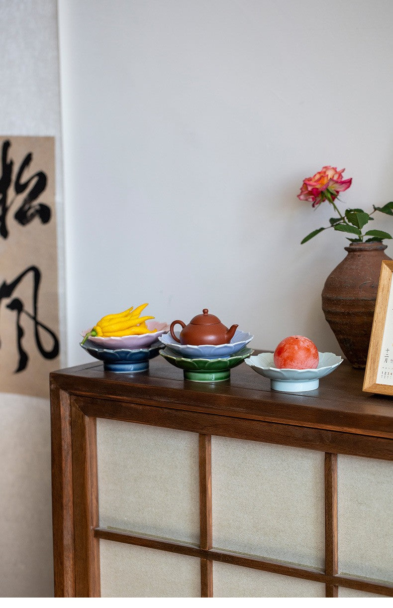 Ceramic Lotus Fruit Dishes Handmade Pastry Plate Self-help Display Home Table Decoration Trays Sharing Plate Supplies Gift Craft