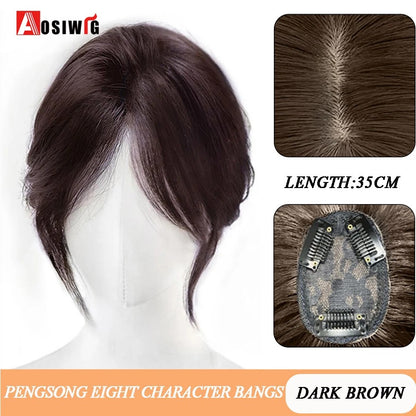 Perucas de cabelo encaracolado sintético AOSI castanho preto, substituição de extensões de cabelo tipo topete, apliques femininos com franja